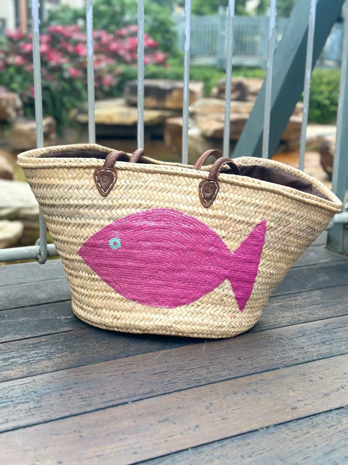Purple Fish Straw Handmade Beach Tote