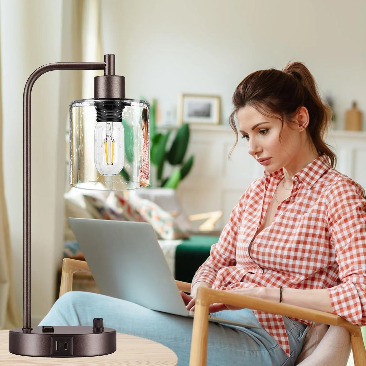 Oil Rubbed Bronze Table Lamps Set Of Two With USB Ports