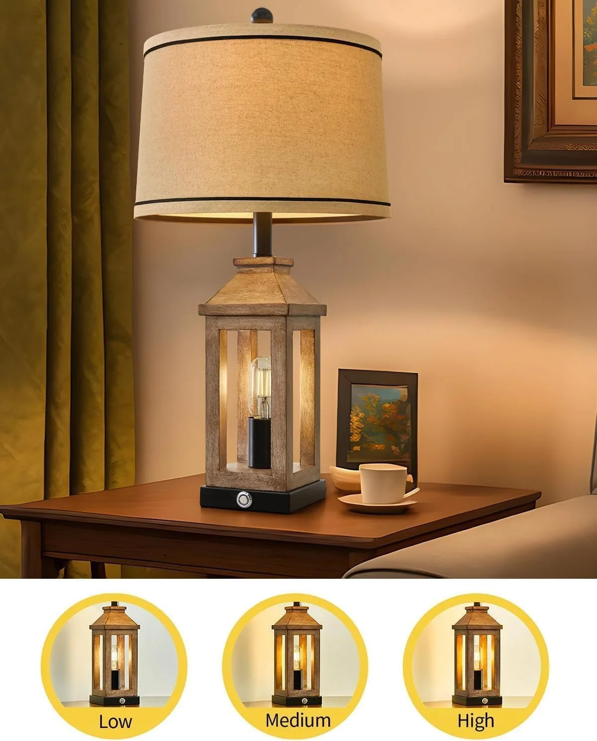 Farmhouse Touch Table Lamps Set of 2 Dimmable USB Ports