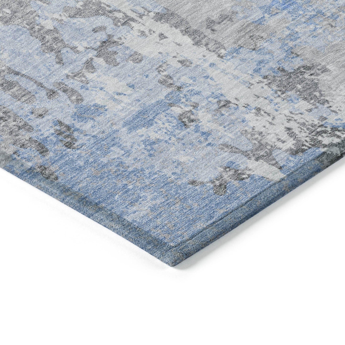 5' X 8' Sky Blue and Ivory Abstract Washable Indoor Outdoor Area Rug