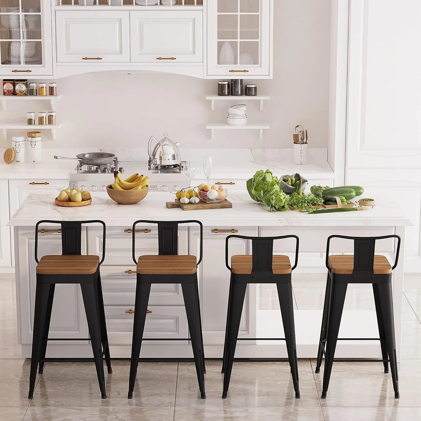 Modern Stackable Metal Bar Stools Set of Four