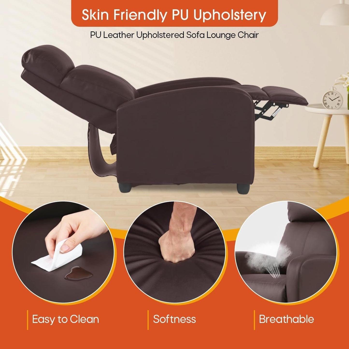 Recliner Chair Brown Adjustable Living Room Armchair