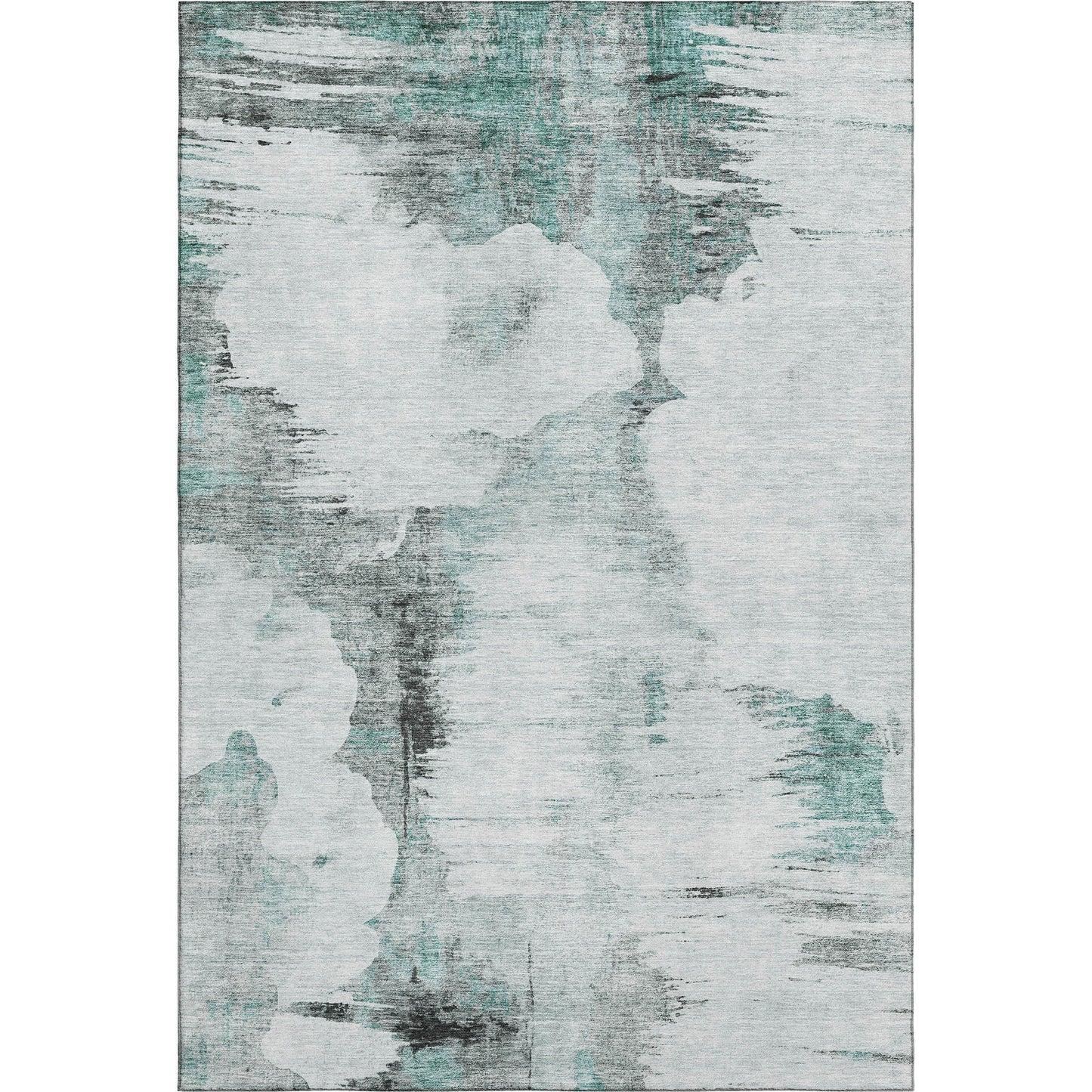 5' X 8' Teal Gray and Ivory Abstract Washable Area Rug with UV Protection