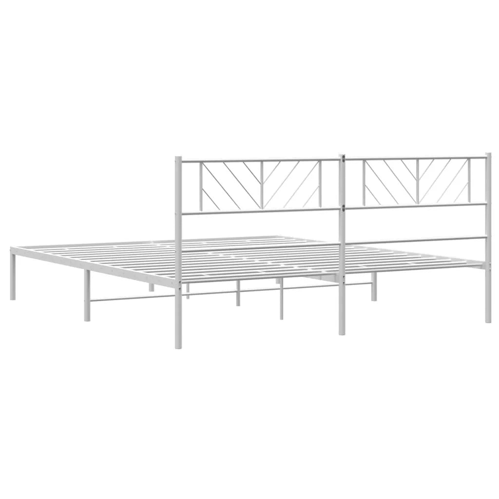 vidaXL Metal Bed Frame with Headboard White 72"x83.9" California King