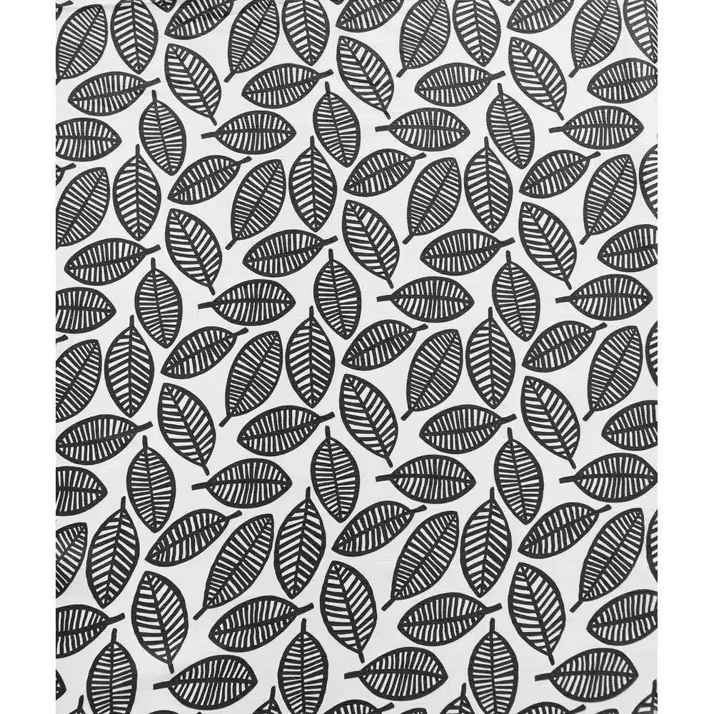 72-inch Black White Leaf Pattern Shower Curtain in 100-Percent Polyester Fabric