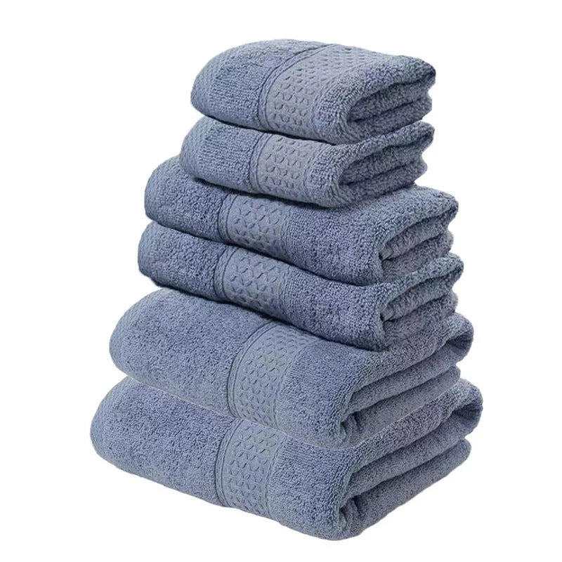 NNEDSZ Grey Blue Luxury 6-Piece 100% Cotton Towel Set - 2 Bath Towels, 2 Hand Towels, 2 Face Towels