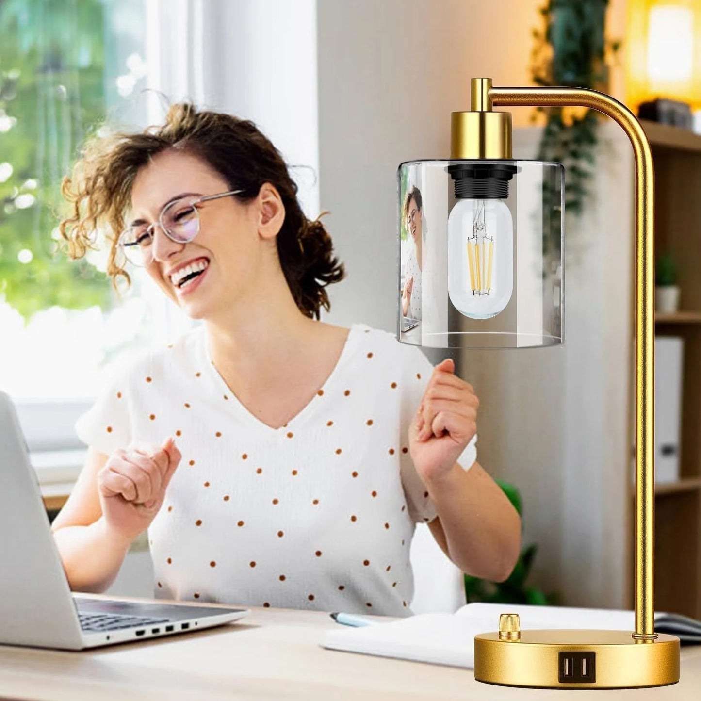 Set Of 2 Gold Table Lamps With 2 USB Ports Dimmable