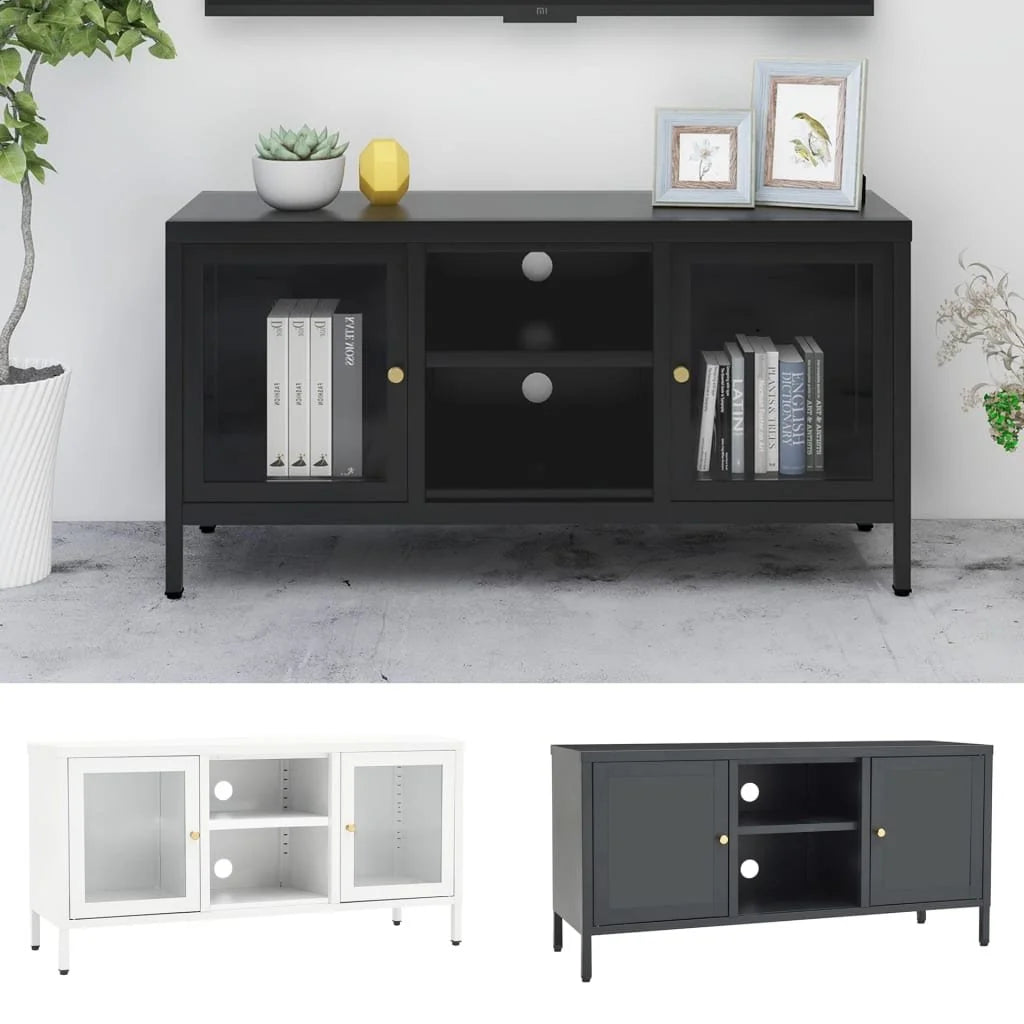 vidaXL TV Stand TV Console Sideboard TV Unit Home Media Unit Steel and Glass
