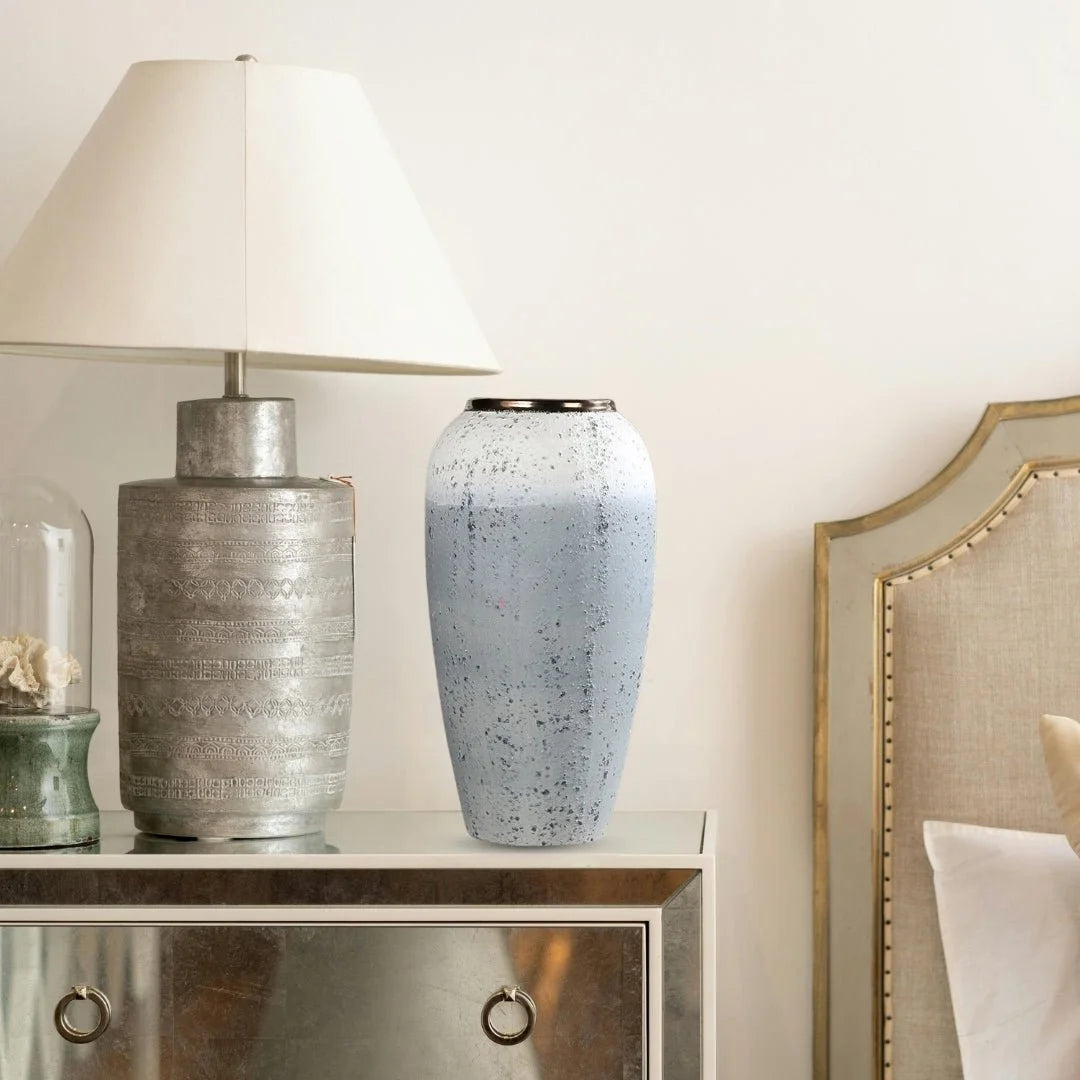 NNEAGS 35x17cm White and Grey Large Ceramic Flower Vase Elegant Living Room Home Decor