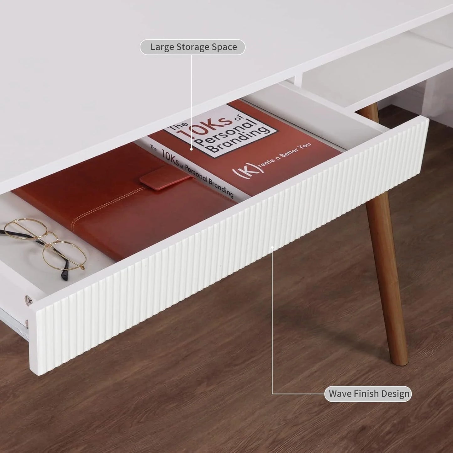 White Writing Desk With Drawers Mid Century Modern