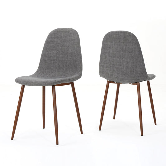 Mid-Century Modern Upholstered Dining Chairs Set of 2 Light Gray Dark Walnut