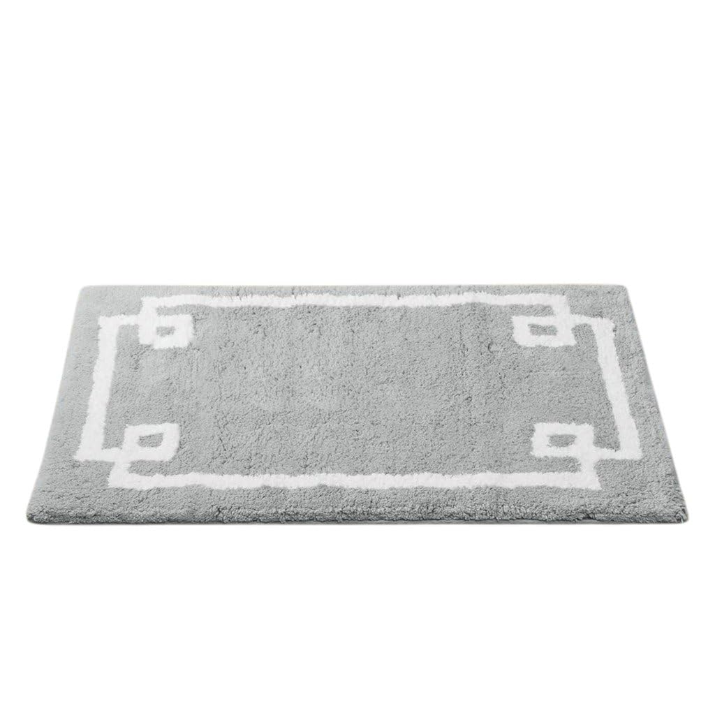 20" Gray and White Cotton Border Bath Rug