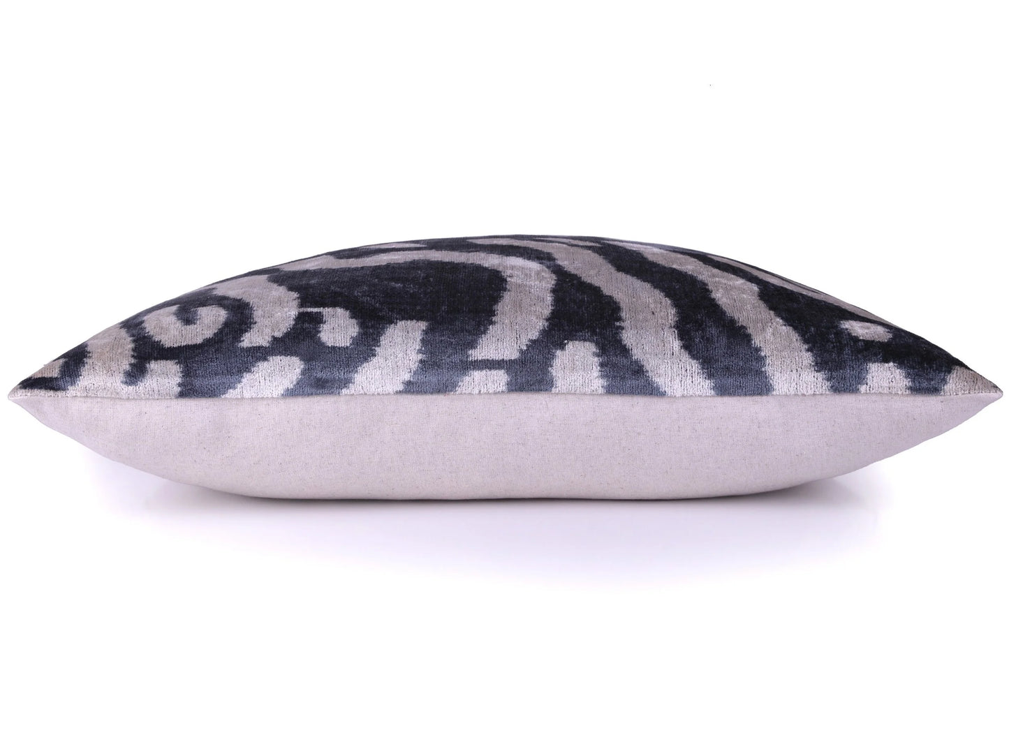 Handmade Velvet Pillow with insert – Blue-Gray Abstract Ikat, 16x24"