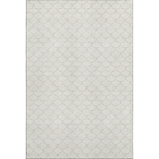5' X 8' Ivory and Beige Geometric Washable Area Rug with UV Protection