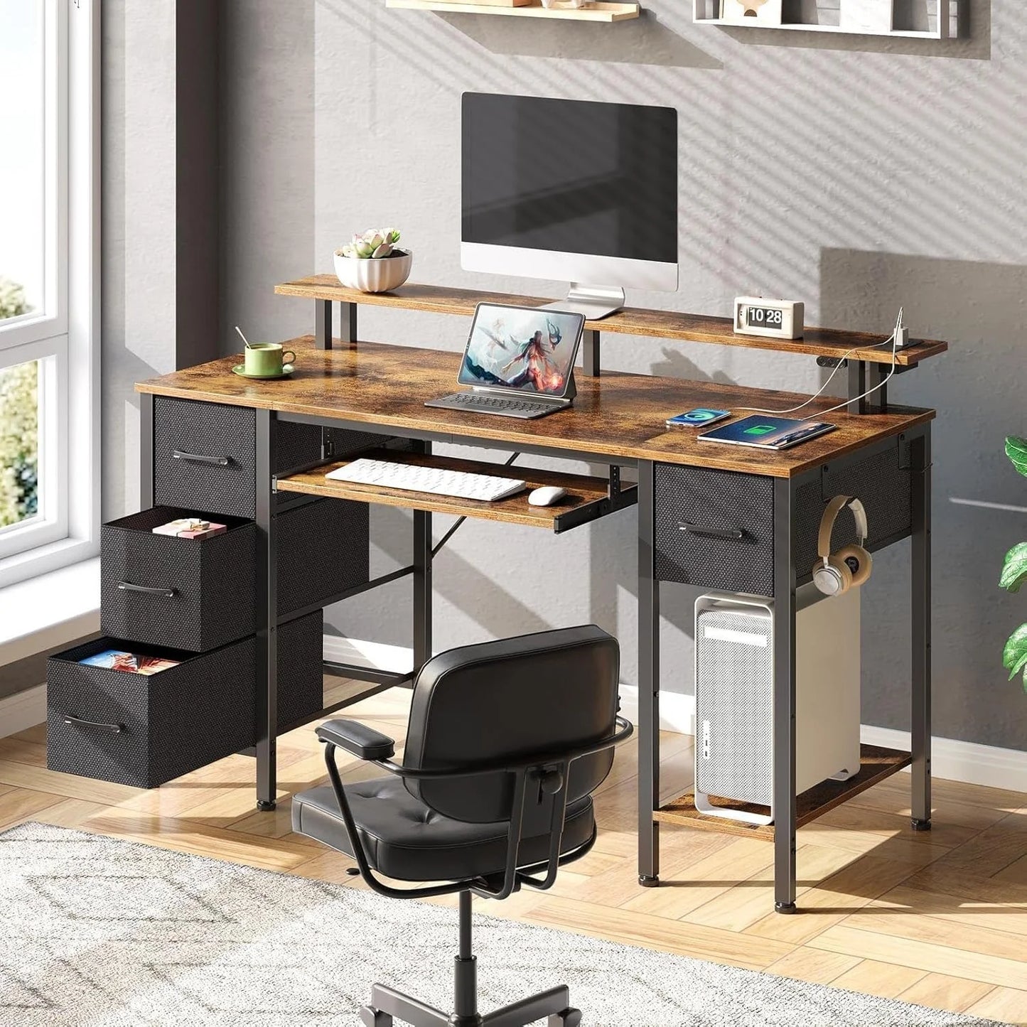 47.2 Inch LED Computer Desk With Built In Power Outlets