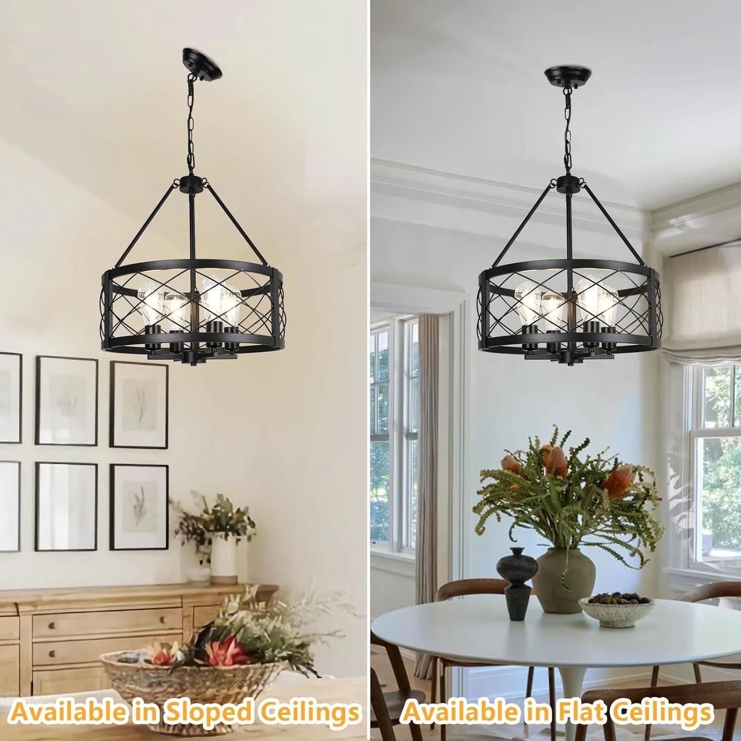 Black Industrial Chandelier Four Light Drum Fixture