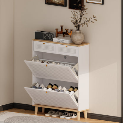 Cabinet With 2 Flip-Up Doors and 2 Drawers, narrow, free standing Shoe Organizer