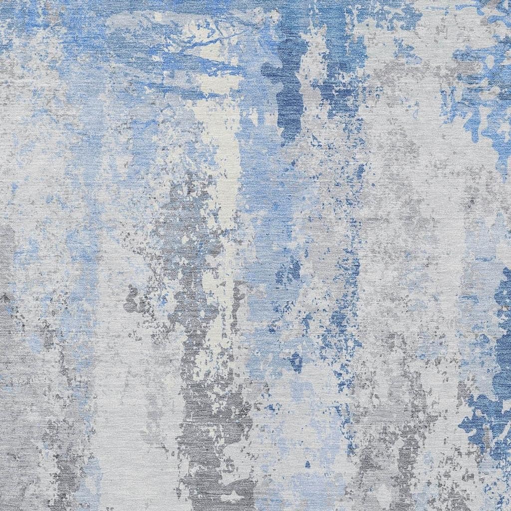5' X 8' Sky Blue and Ivory Abstract Washable Indoor Outdoor Area Rug