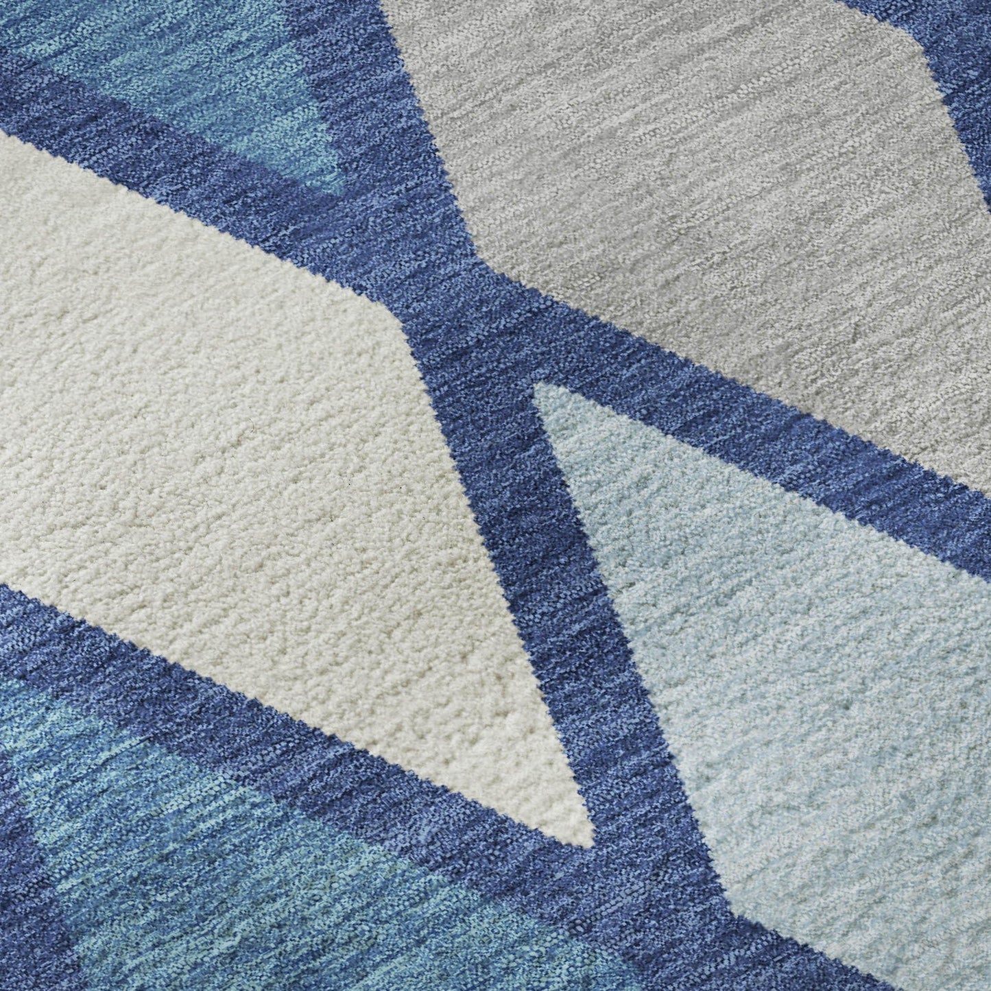 3' X 5' Navy Blue and Ivory Geometric Washable Area Rug with UV Protection