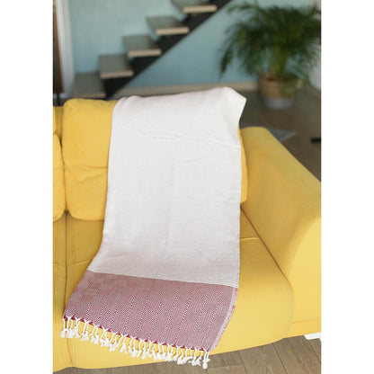 70inches Turkish Cotton Handwoven Throw Blankets in Red
