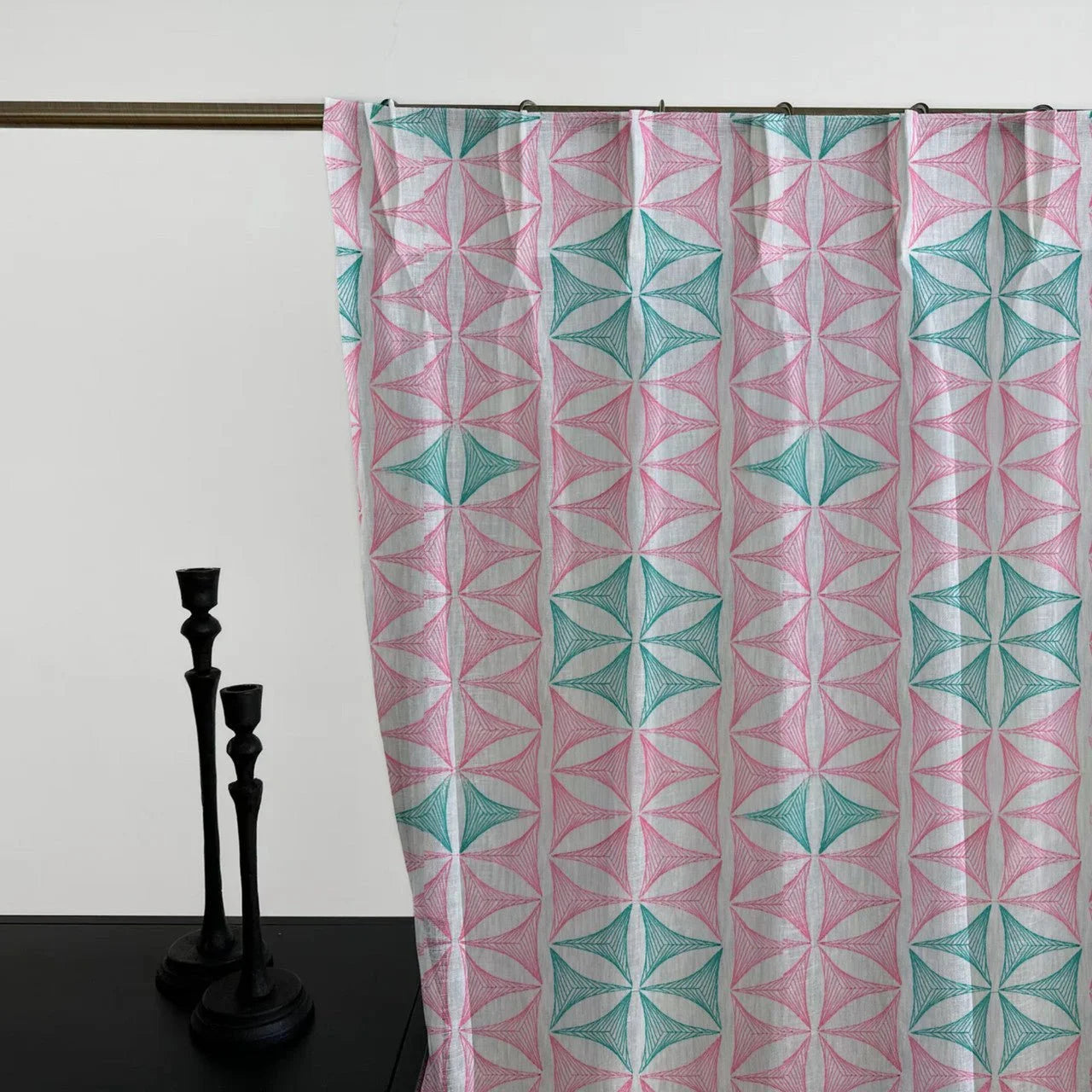 Geometric Embroidered Linen Sheer Curtains | Pinch Pleated | Opaque Privacy Light Filtering Curtains | Standard & Made to Measure
