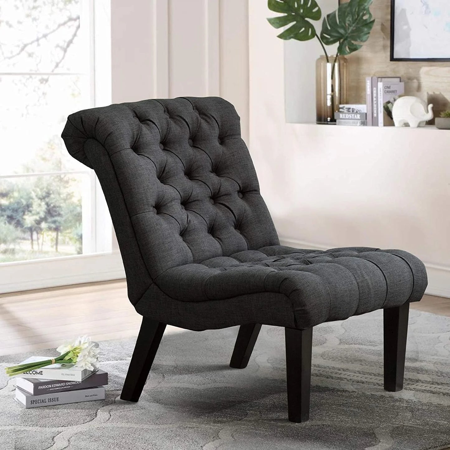 Gray Accent Chair With Wood Legs For Living Room Decor