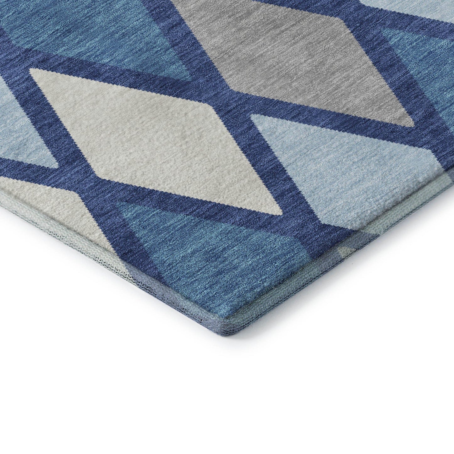 3' X 5' Navy Blue and Ivory Geometric Washable Area Rug with UV Protection