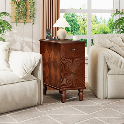 2 Drawer Modern Sofa Side Table, Slim for Living Room, Bedroom