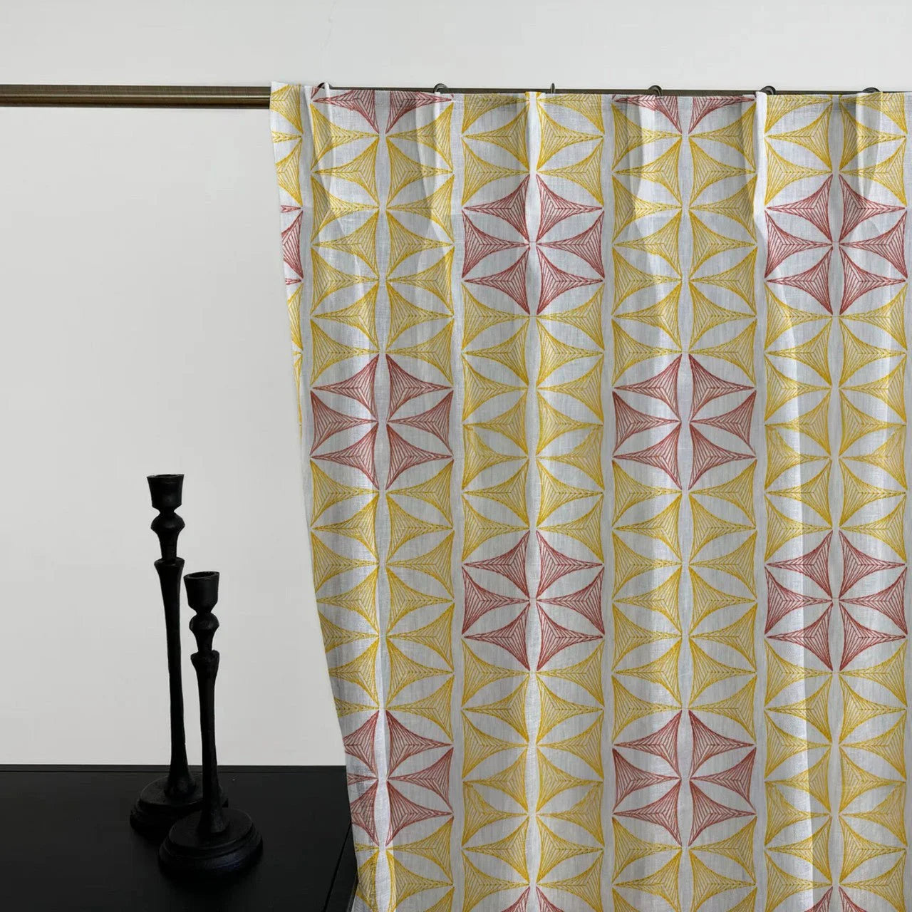 Geometric Embroidered Linen Sheer Curtains | Pinch Pleated | Opaque Privacy Light Filtering Curtains | Standard & Made to Measure