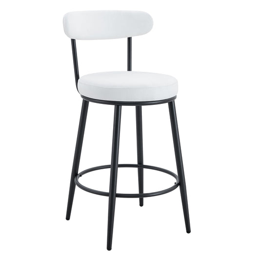 High Legged Bar Chairs with White Cushions, 35.5 Inches Tall, Black and White.