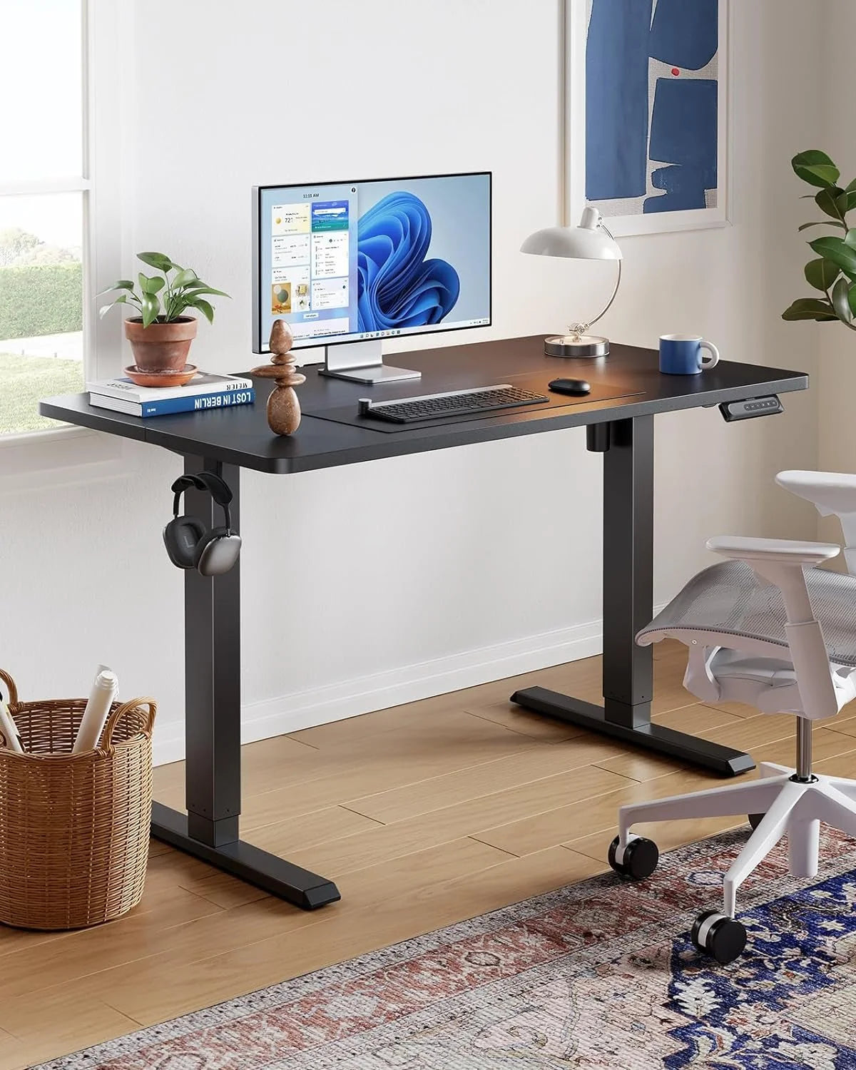 48 Inch Black Electric Standing Desk With Adjustable Height And Memory Settings