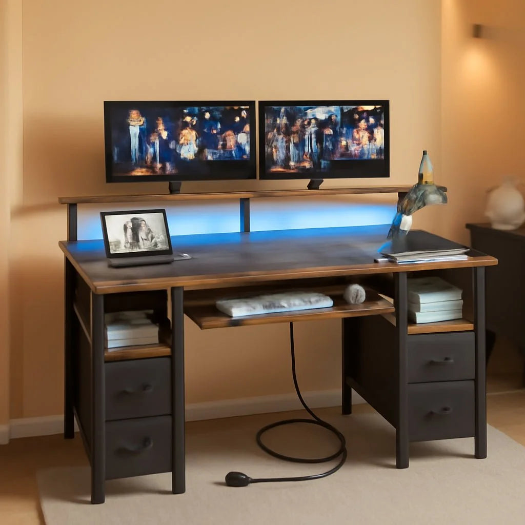 47.2 Inch LED Computer Desk With Built In Power Outlets