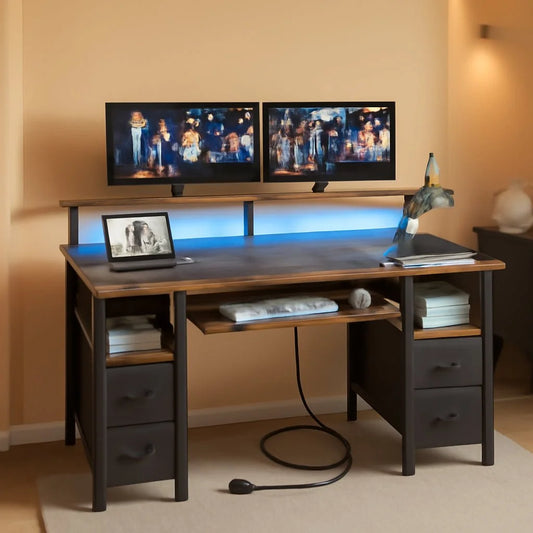 47.2 Inch LED Computer Desk With Built In Power Outlets