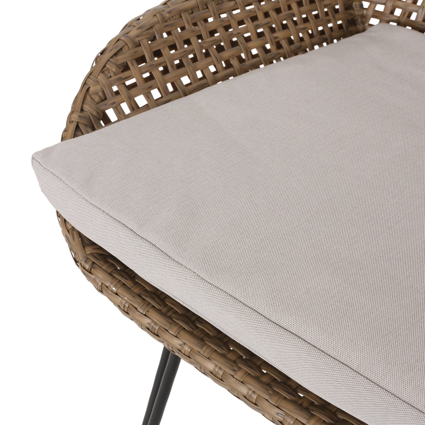 29.25' Outdoor Wicker and Iron Barstools, Light Brown, Beige Cushion (Set of 2)