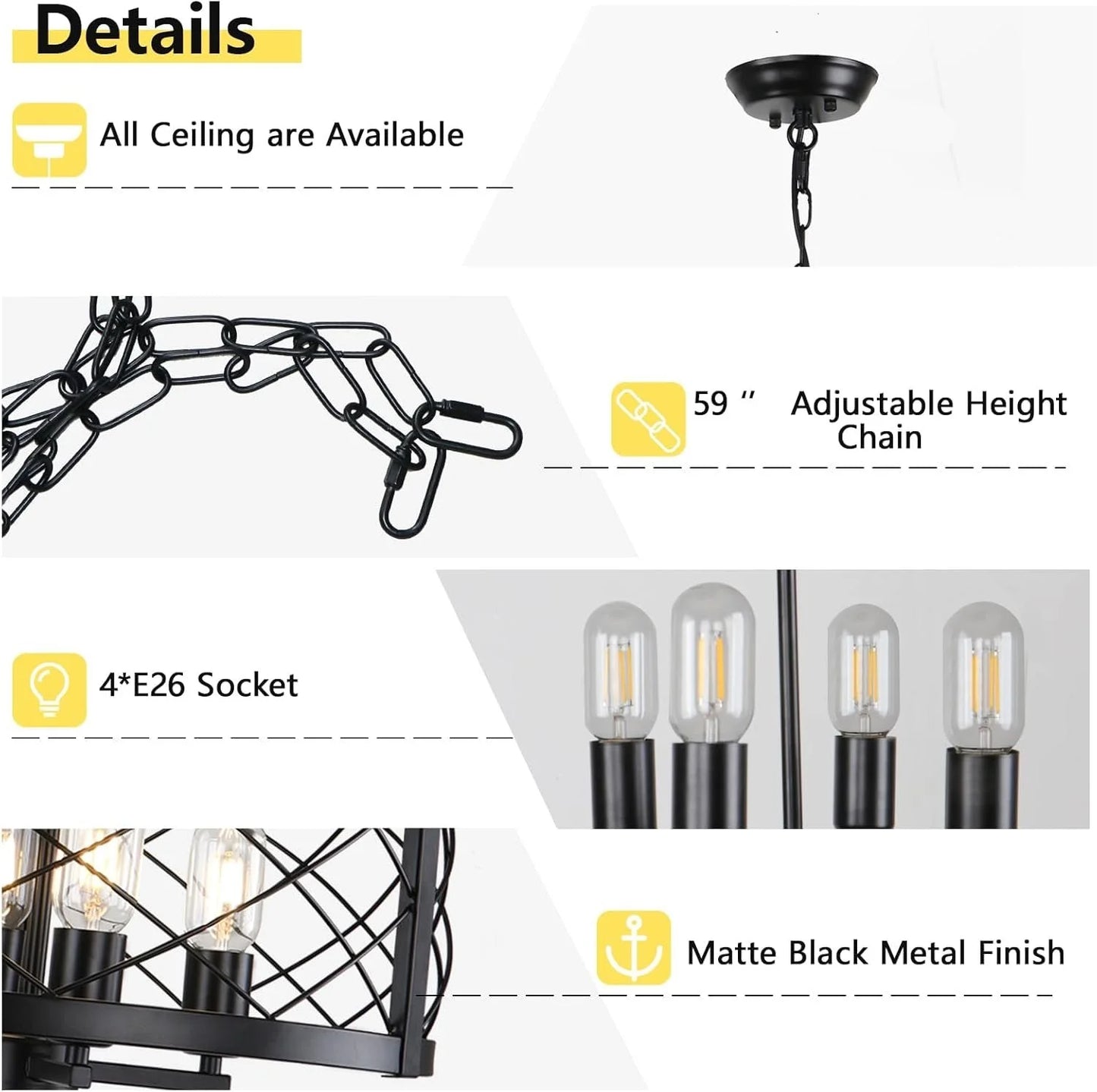 Black Industrial Chandelier Four Light Drum Fixture