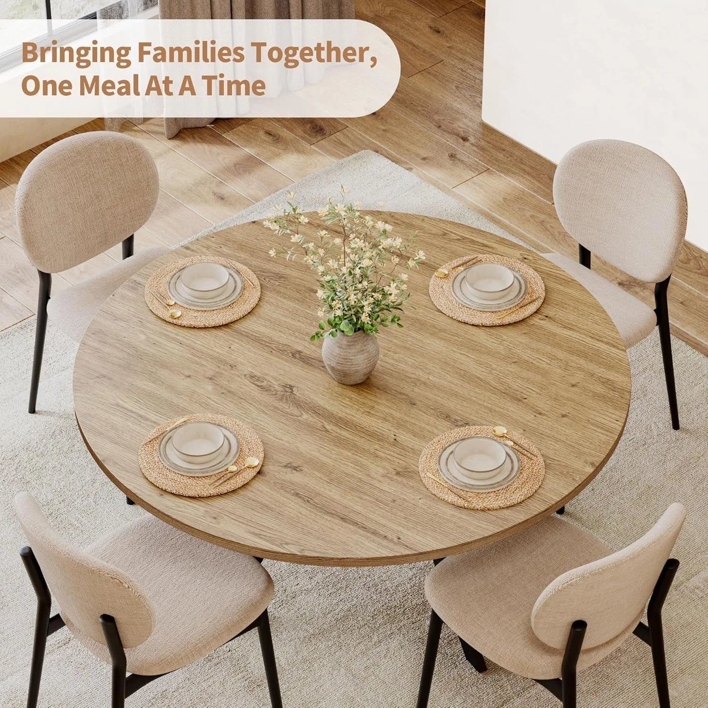 42 Inch Round Farmhouse Dining Table With Compact Storage