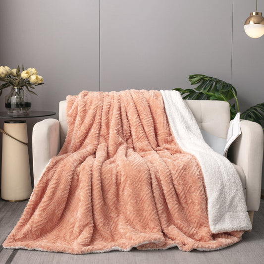 DaDa Bedding Coral Peach Rose Faux Fur Throw Blanket - Dreamy