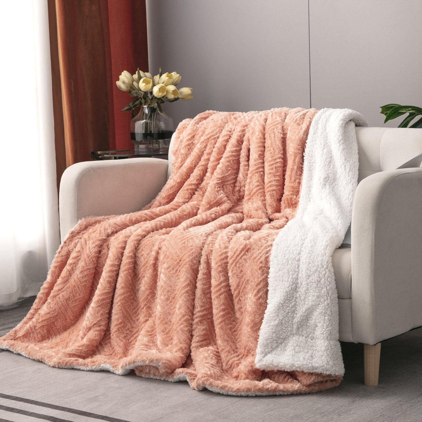 DaDa Bedding Coral Peach Rose Faux Fur Throw Blanket - Dreamy