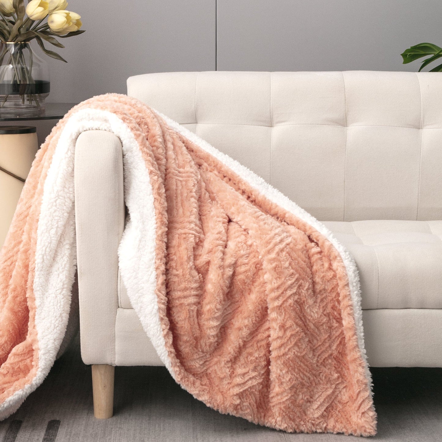 DaDa Bedding Coral Peach Rose Faux Fur Throw Blanket - Dreamy