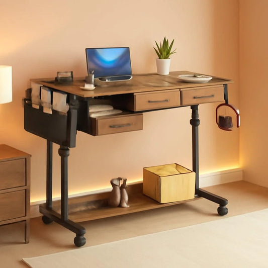 Rolling Height Adjustable Computer Desk With Drawers