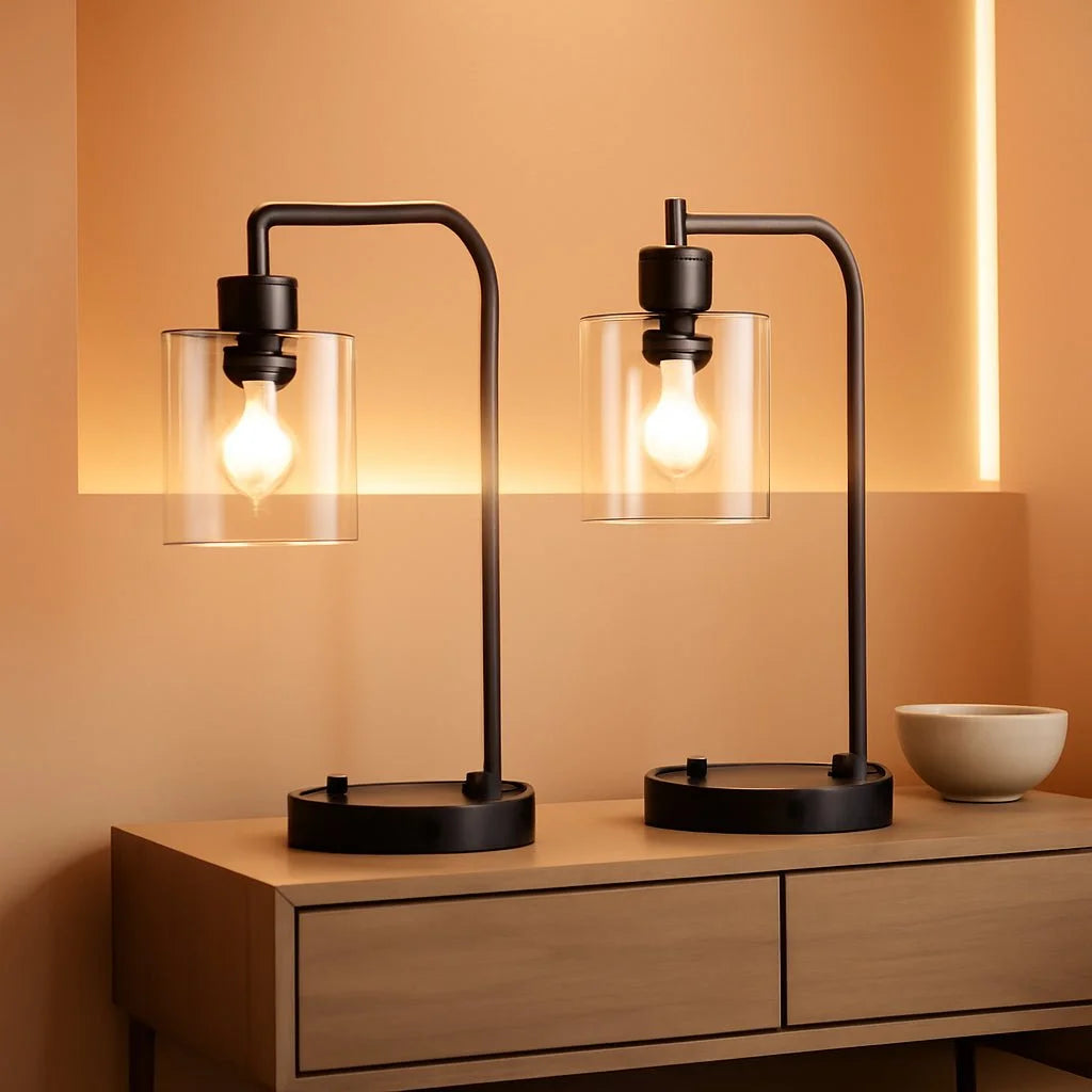 Oil Rubbed Bronze Table Lamps Set Of Two With USB Ports