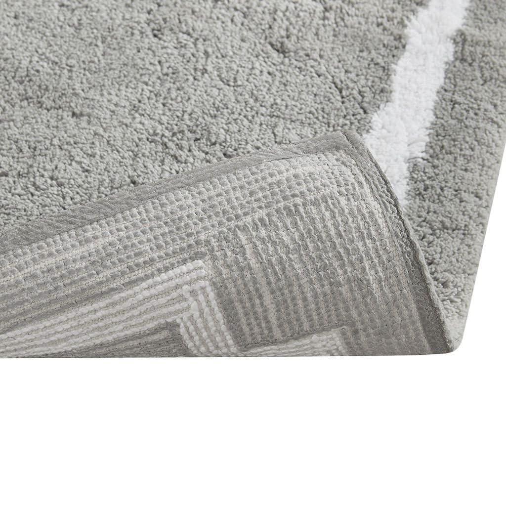 20" Gray and White Cotton Border Bath Rug