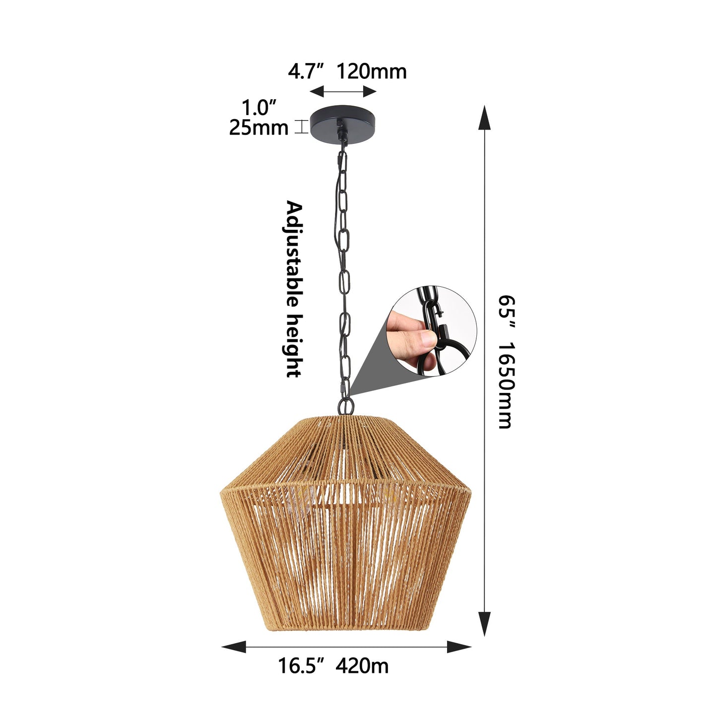 Boho Hemp Rope Pendant Light, Handcrafted Farmhouse Hanging Light Fixture