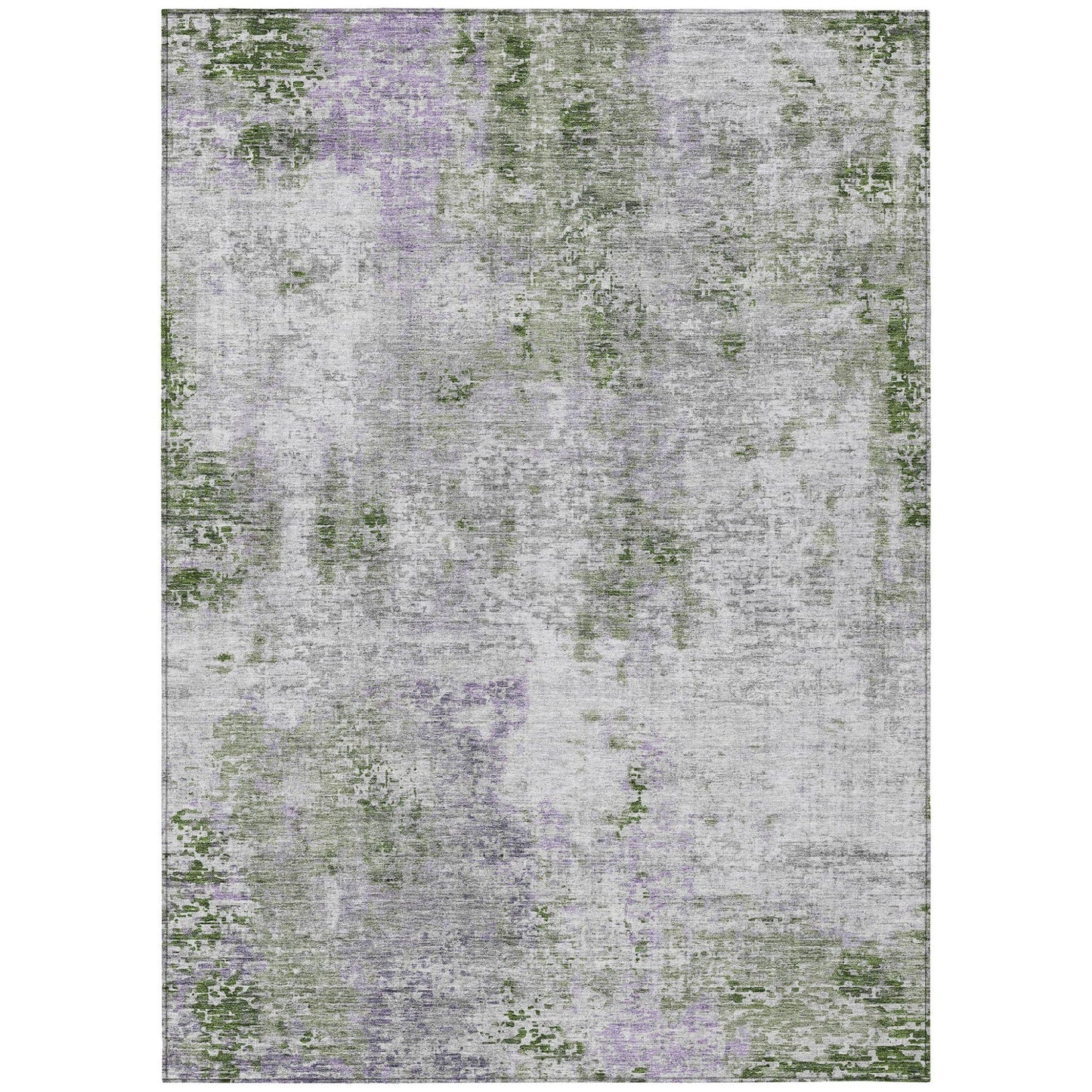 5' X 8' Olive Green and Gray Abstract Washable Indoor Outdoor Area Rug