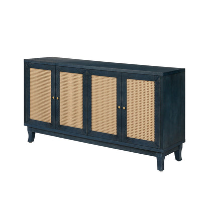 Handcrafted Premium Grain Rattan Sideboard Cabinet With 4 Doors and Adjustable