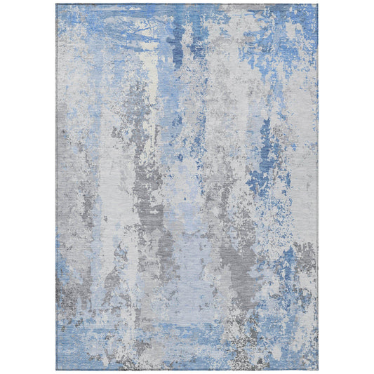 5' X 8' Sky Blue and Ivory Abstract Washable Indoor Outdoor Area Rug