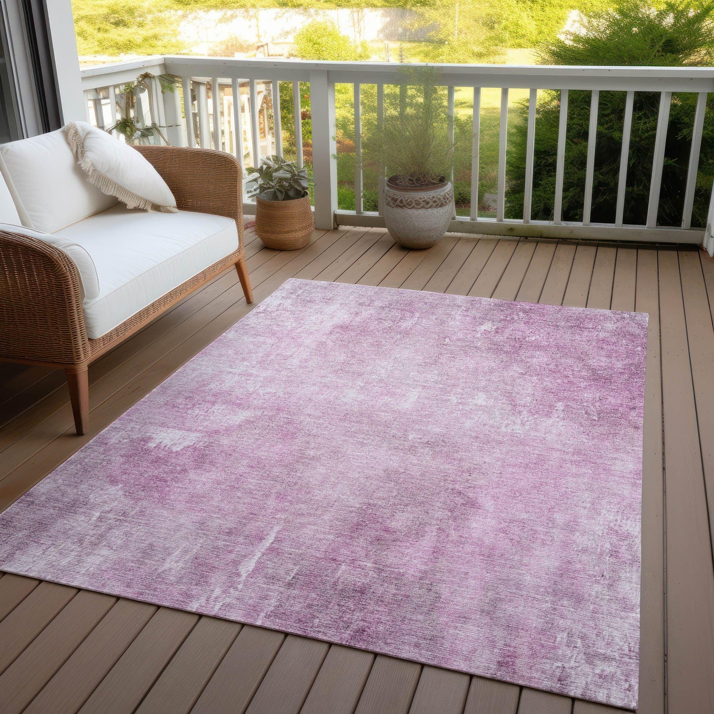 5' X 8' Pink and Ivory Abstract Washable Indoor Outdoor Area Rug