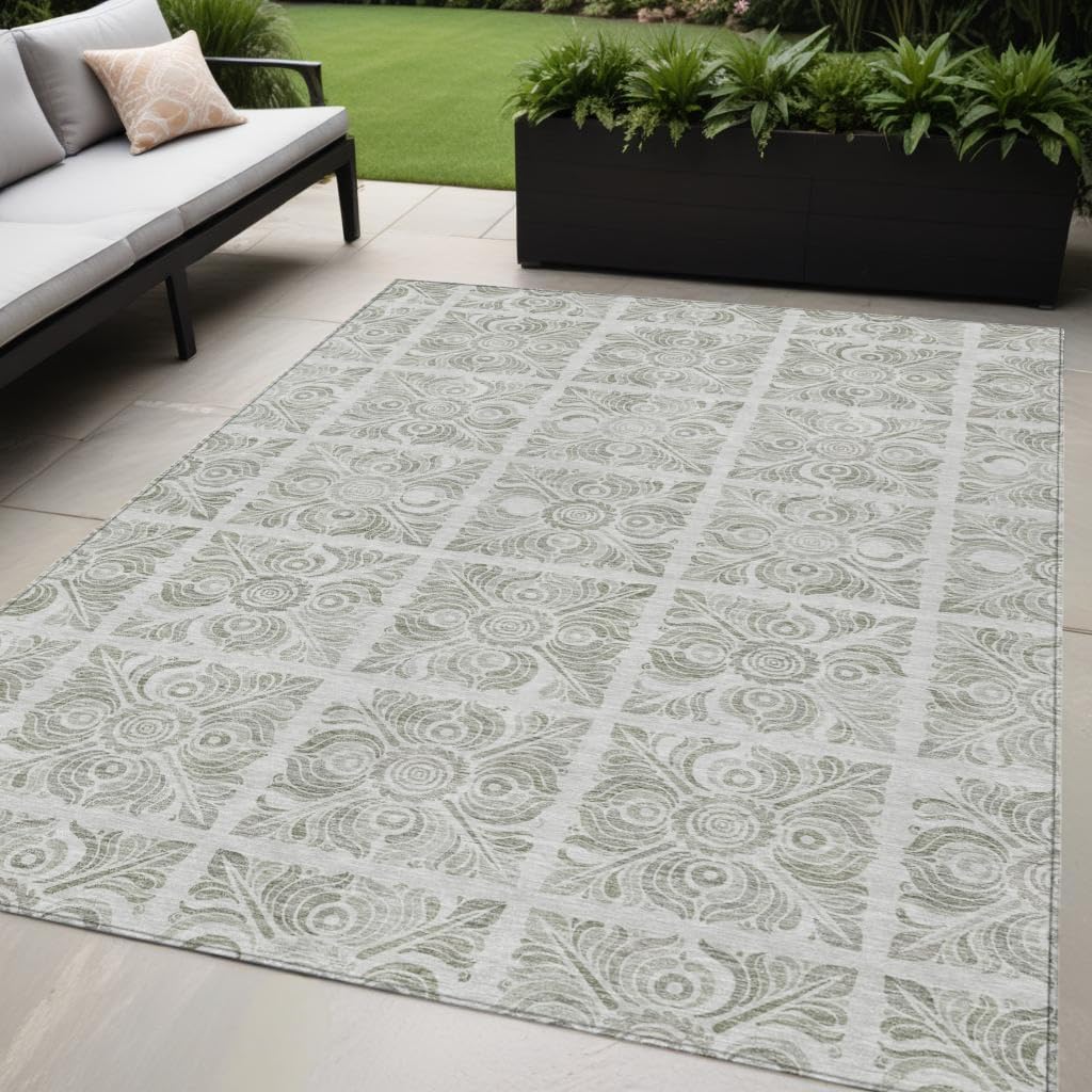 5' X 8' Taupe Beige and Tan Medallion Washable Indoor Outdoor Area Rug