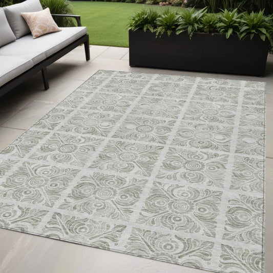 5' X 8' Taupe Beige and Tan Medallion Washable Indoor Outdoor Area Rug