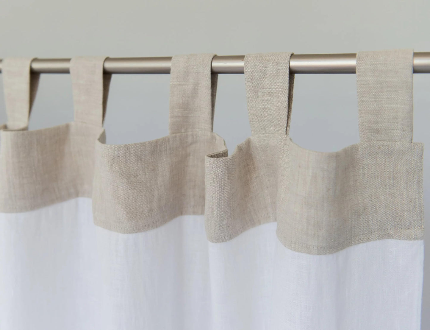 White and Natural Light Linen Curtains with tabs, Two Tones 280 cm/ 110 inches